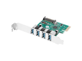 Lanberg PCE-US3-004 Carte PCIe X1 avec 4 Ports USB 3.2, Format Full-Height/Low-Profile, Vert