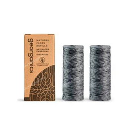 Georganics 2Udsx 50 M Fil Dentaire au Charbon Actif et Fluor Vegan - 2 Unités de 50 mètres - Renforce l'Émail et Lutte Contre les Caries