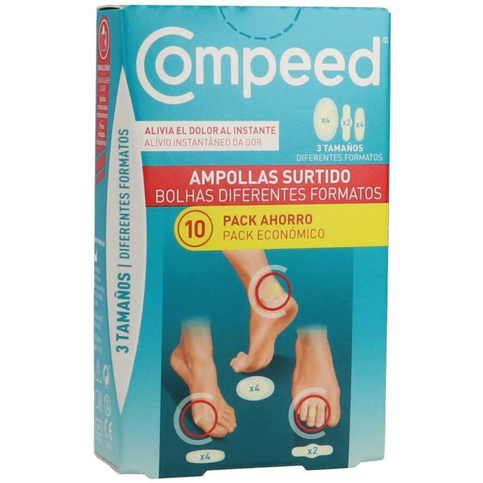 Compeed Pansements anti-ampoules assortis 3 tailles, 10 unités Compeed Pansements anti-ampoules assortis 3 tailles, 10 unités