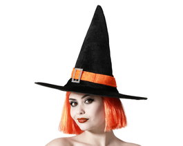 Atosa Chapeau de Sorcière Noir avec Ruban Orange et Boucle Brillante