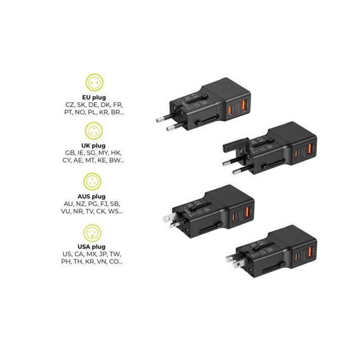 Mobile Adaptateur de voyage 25W EU/US/UK/AU Blanc