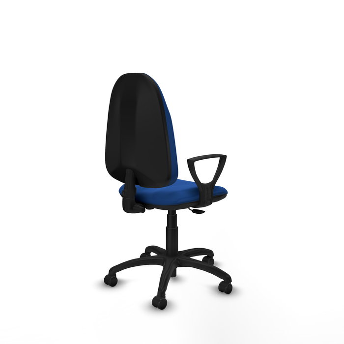 Chaise Algarra Contact permament de base Cuir écologique Bleu Structure polyamide noire Accoudoirs fixes Sans appui-tête Roulettes pour moquette
