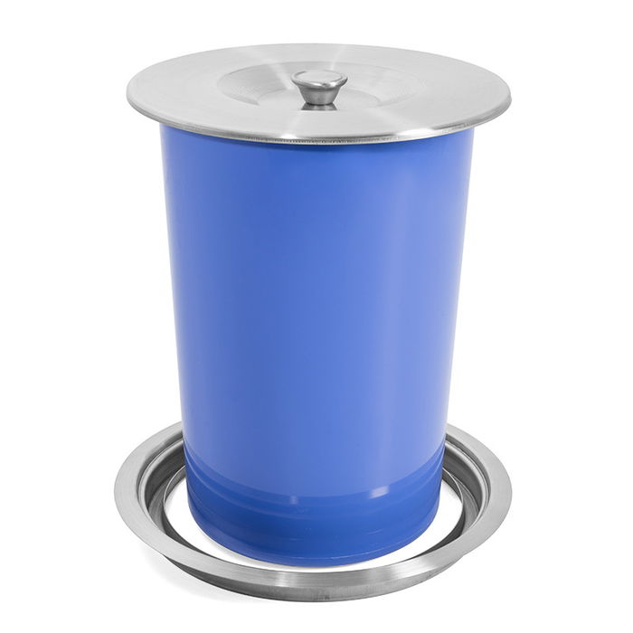 Adaro SS201 - Poubelle intégrée de cuisine 8 L, encastrable, tôle en acier inoxydable SS201, finition mate, système built-in avec seau en plastique bleu - 265 x 290 mm