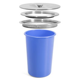 Adaro SS201 - Poubelle intégrée de cuisine 8 L, encastrable, tôle en acier inoxydable SS201, finition mate, système built-in avec seau en plastique bleu - 265 x 290 mm