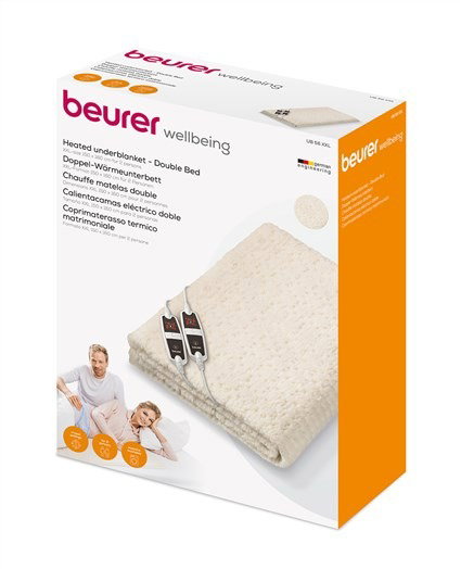 Beurer UB-56 XXL Chauffe-lit Électrique Double, Revêtement en Peluche, Contrôle LCD 4 Zones, Affichage de Consommation