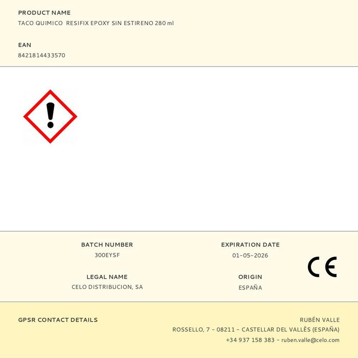 Celo Resifix epoxy sans styrène 280 ml
