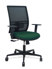Chaise Yunquera Synchro 4 positions tissu Vert foncé Maille Noir Base en nylon noir Accoudoir 1D Sans appui-tête Roulettes 65mm nylon
