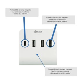 Simon Adaptateur 3 USB-A + 1 USB-C avec support smartphone