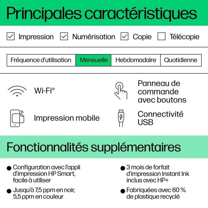HP DeskJet 2810e - Imprimante multifonction jet d'encre couleur sans fil compacte