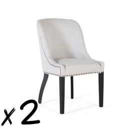 GINER Y COLOMER Lot de 2 chaises rembourrées en tissu gris avec assise 43x46 cm, dossier 50 cm et pieds en bois noir - Confort et design contemporain