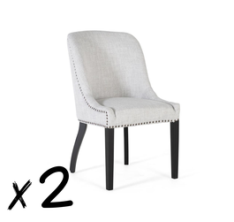GINER Y COLOMER Lot de chaises en tissu gris et pieds en bois noir