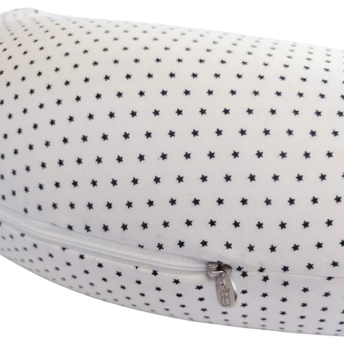 Candide - Coussin de maternité en jersey imprimé étoiles - Blanc et Bleu marine - Soutien dos et ventre, allaitement