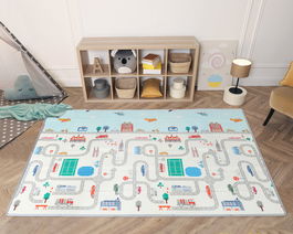KioKids Tapis de jeu éducatif réversible et pliable pour enfants, motif véhicules et circuits, 150 x 200 cm, XPE impermeable, 0+ mois, Multicolor