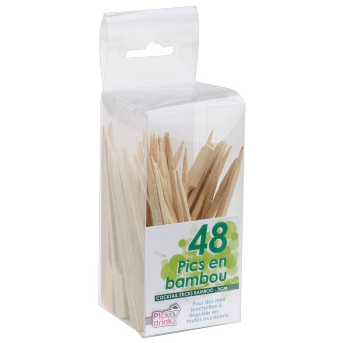 Pick and Drink 48 Pinchos en Bambú de 10 cm, Formes Assorties