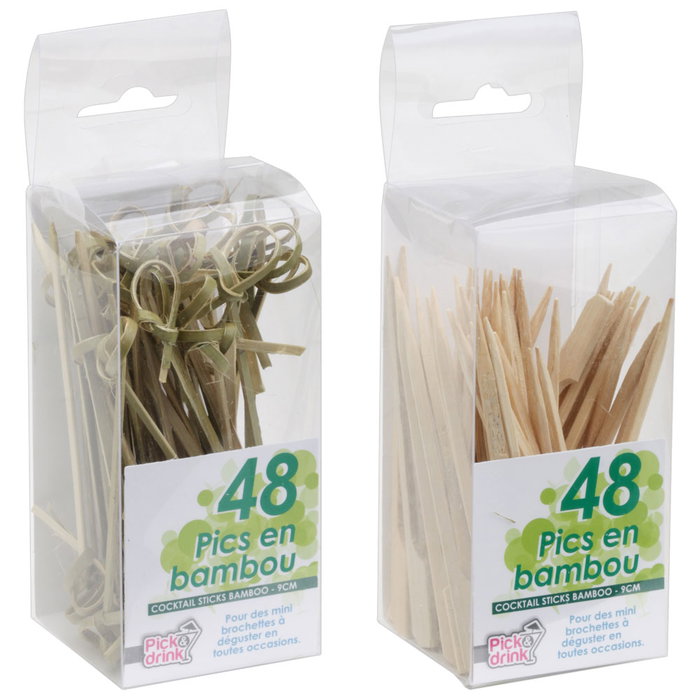 Pick and Drink 48 Pinchos en Bambú de 10 cm, Formes Assorties