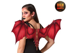 Alas Rojas De Diablesa, ailes de diablesse avec texture écailleuse pour déguisement de démon, dragon ou créature fantastique, dimensions 97 x 37 cm