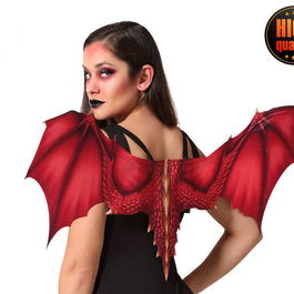 Alas Rojas De Diablesa, ailes de diablesse avec texture écailleuse pour déguisement de démon, dragon ou créature fantastique, dimensions 97 x 37 cm
