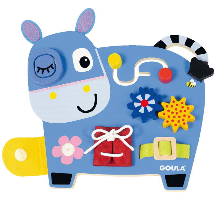 GOULA - Donkey Activities 1110100489 - Jouet d'éveil en bois avec labyrinthe, laçage et engrenages - Pour enfant à partir de 2 ans - Version espagnole GOULA - Donkey Activities 1110100489 - Jouet d'éveil en bois avec labyrinthe, laçage et engrenages - Pour enfant à partir de 2 ans - Version espagnole