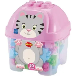 Ecoiffier Baril de 50 briques Abrick avec motif chat - Jeu de construction et imagination pour enfants dès 18 mois - Jouet fabriqué en France