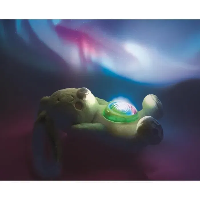Clementoni - Mon Lapin Polaire - Projecteur d'Aurores Boréales avec Lumières, Musique et Bruits Blancs - Peluche Douce Lavable