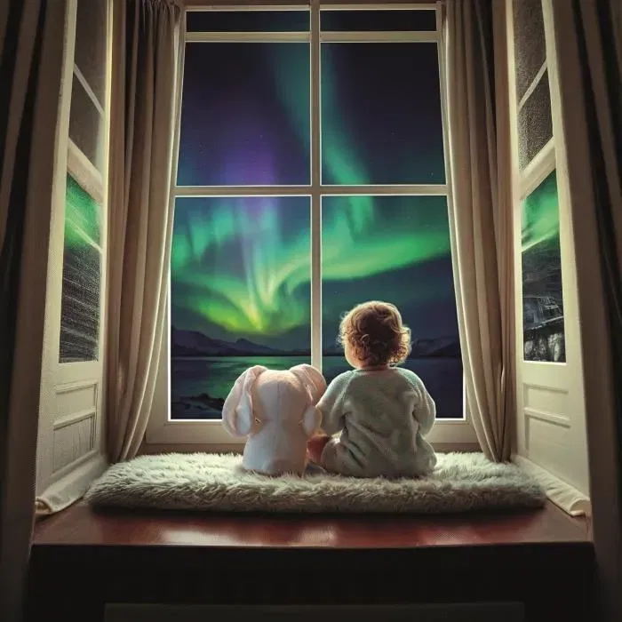 Clementoni - Mon Lapin Polaire - Projecteur d'Aurores Boréales avec Lumières, Musique et Bruits Blancs - Peluche Douce Lavable