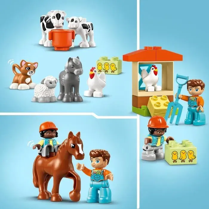LEGO 10416 DUPLO Ma Ville - Prendre Soin des Animaux de la Ferme, Jouet Éducatif pour Enfants dès 2 ans avec Ferme, 2 Personnages et 8 Animaux