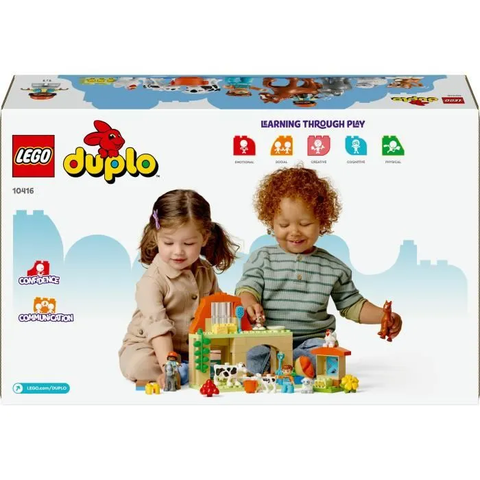 LEGO 10416 DUPLO Ma Ville - Prendre Soin des Animaux de la Ferme, Jouet Éducatif pour Enfants dès 2 ans avec Ferme, 2 Personnages et 8 Animaux