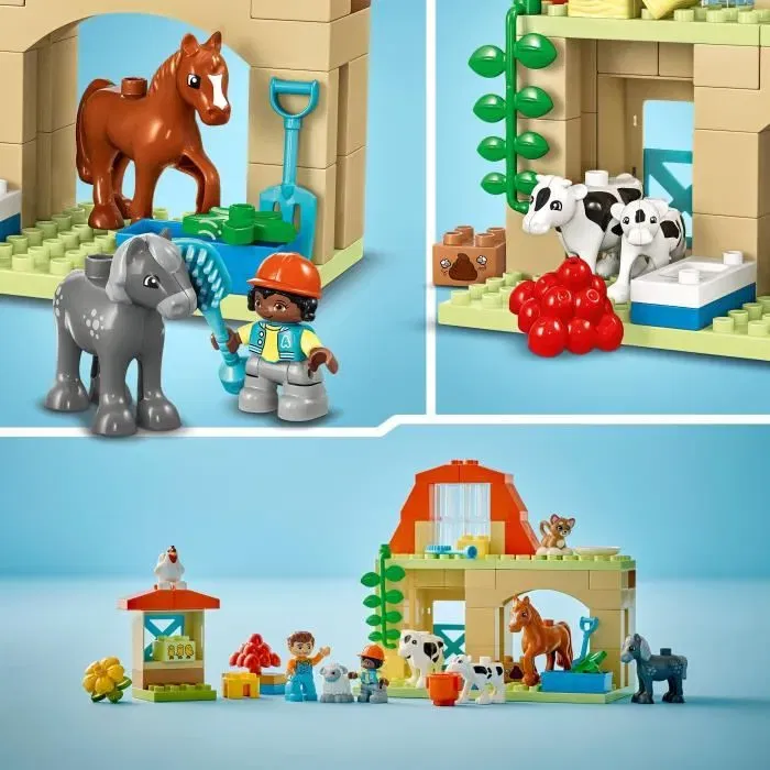 LEGO 10416 DUPLO Ma Ville - Prendre Soin des Animaux de la Ferme, Jouet Éducatif pour Enfants dès 2 ans avec Ferme, 2 Personnages et 8 Animaux
