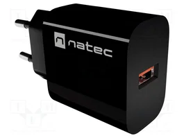 NATEC Chargeur USB noir pour prise murale