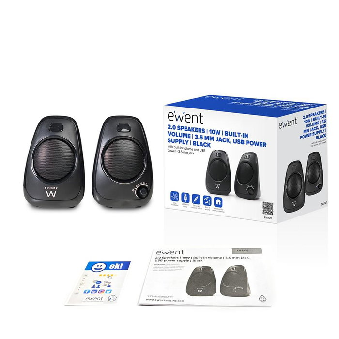 Ewent EW3527 Enceintes 2.0 10W Noir Alimentation USB Haut-parleurs PC Ewent EW3527 Enceintes 2.0 10W Noir Alimentation USB Haut-parleurs PC