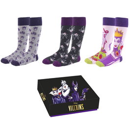 CERDÁ Lot de 3 paires de chaussettes Villanas Disney - Taille 36-41 - Composition : 86% Coton, 12% Polyamide, 2% Élasthanne