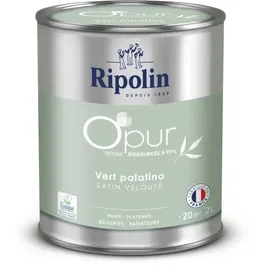 Ripolin - O'Pur - Peinture acrylique biosourcée 97% - Murs, boiseries, radiateurs - Vert Palatino Satin Velouté - 2 L - Lessivable, haute opacité, fabrication française, Ecolabel