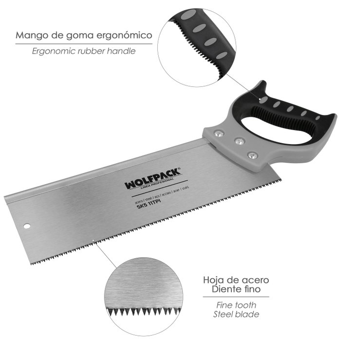 WOLFPACK LINEA PROFESIONAL Serrucho Costilla Bimaterial 12 pouces