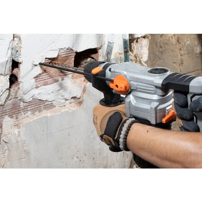 Meister - Marteau perforateur 1010 W 230 V SDS-Plus - Mandrin SDS-Plus, 880 tr/min, 4 400 coups/min, revêtement antidérapant, câble 3 m - Livré avec coffret, clé et poignée latérale