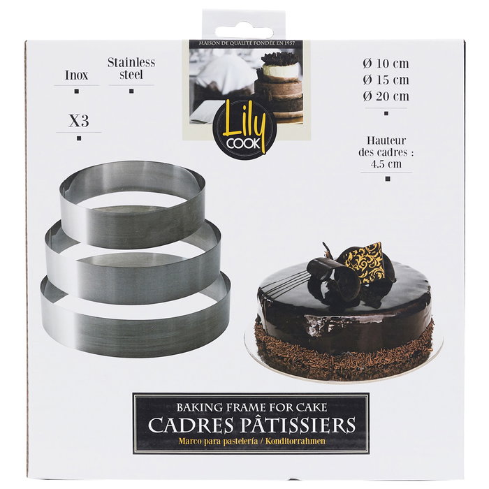 Lily Cook Jeu de 3 anneaux de pâtisserie en acier inoxydable Lily Cook Jeu de 3 anneaux de pâtisserie en acier inoxydable