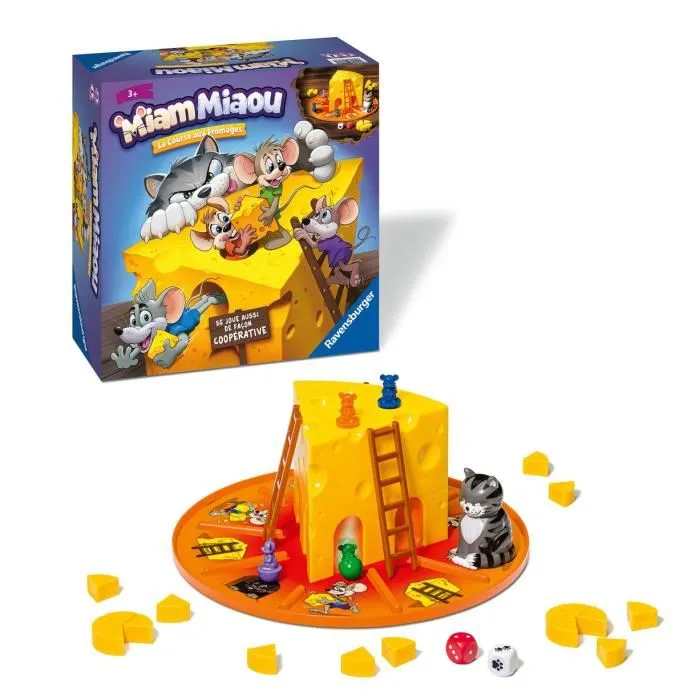 Ravensburger Miam Miaou - Jeu de société La course aux fromages pour enfants dès 3 ans - 2 à 4 joueurs - Jeu d'action et de réflexe