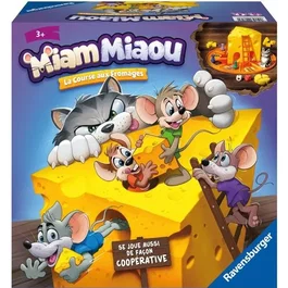 Ravensburger Miam Miaou - Jeu de société La course aux fromages pour enfants dès 3 ans - 2 à 4 joueurs - Jeu d'action et de réflexe