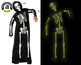 Déguisement d'Halloween Squelette Lumineux avec Capuche - Costume Enfant Unisex pour Filles et Garçons 5-6 Ans