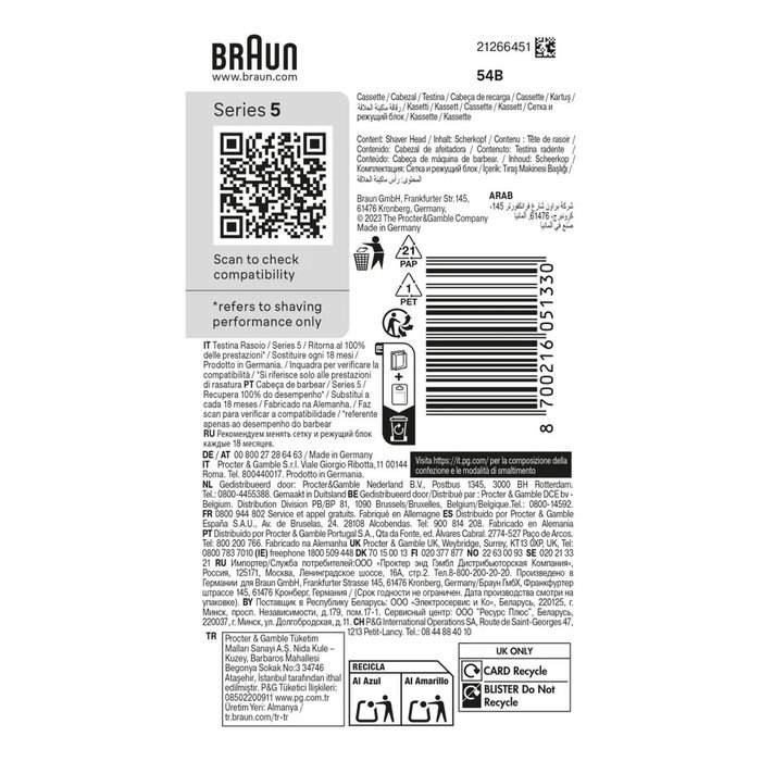 Braun Tête de rasoir Series 5 & 6 - 3 lames flexibles - Noir