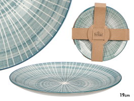 Vessia Assiette à Dessert Rayures Bleu 19 cm Céramique Porcelaine (Set de 24)
