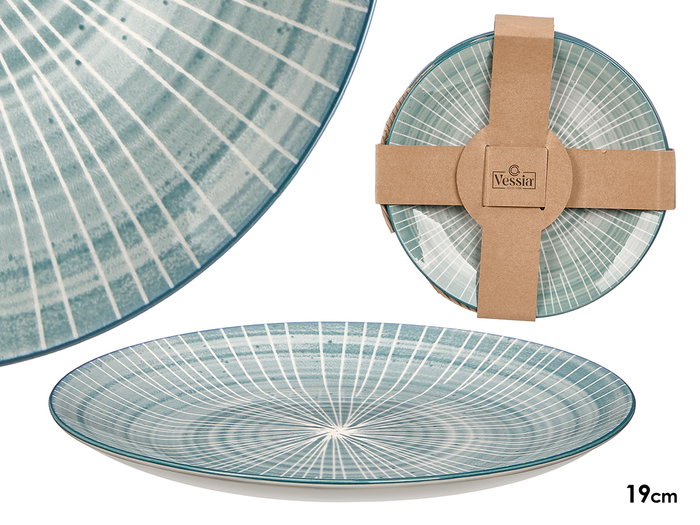 Vessia Assiette à Dessert Rayures Bleu 19 cm Céramique Porcelaine (Set de 24) Vessia Assiette à Dessert Rayures Bleu 19 cm Céramique Porcelaine (Set de 24)