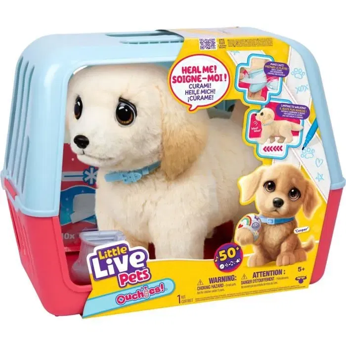 Little Live Pets - Mon chien Ouchies - Peluche chiot interactif avec patte cassée, plus de 50 sons, soin plâtre inclus - Jouet enfant dès 5 ans