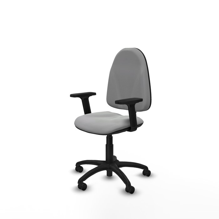 Chaise Algarra Contact permament de base Cuir écologique Gris clair Structure polyamide noire Accoudoir 2D Sans appui-tête Roulettes pour moquette