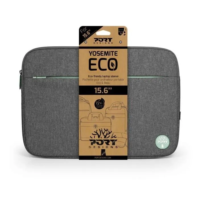 Port Designs Housse pour Ordinateur Portable ECO YOSEMITE 15.6 Pouces - Housse de Transport Compacte et Légère en Matériaux Recyclés (r-PET) - Gris