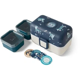Monbento MB Tresor Wolf - Lunch Box Enfant 3 Compartiments - Bleu Wolf