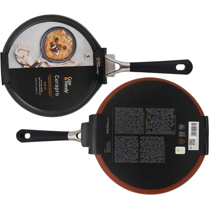 Cosy & Trendy CeraPro Crêpière en aluminium recyclé 25 cm - Revêtement céramique sans PFAS, tous feux induction, poignées inox