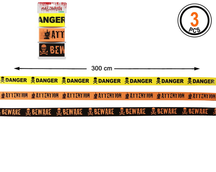 Atosa Cintas Decorativas Halloween 300 cm avec messages Danger, Attention et Beware Atosa Cintas Decorativas Halloween 300 cm avec messages Danger, Attention et Beware