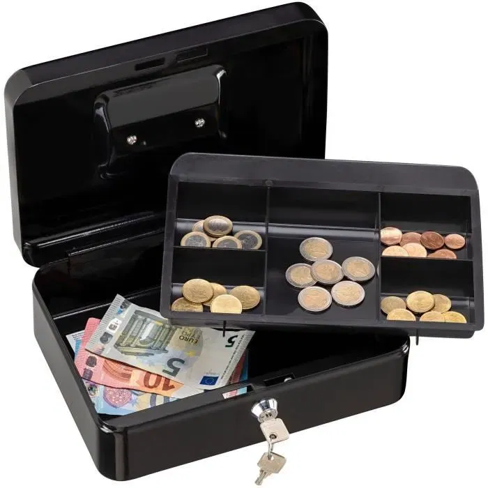 Burg Wachter Money 5025 Black - Caisse en acier noir à ouverture à clé avec compartiment pour pièces - Sécurisée et élégante