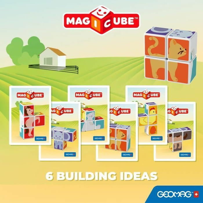 Geomag Magicube 132 - Blocs magnétiques avec animaux imprimés et cartes