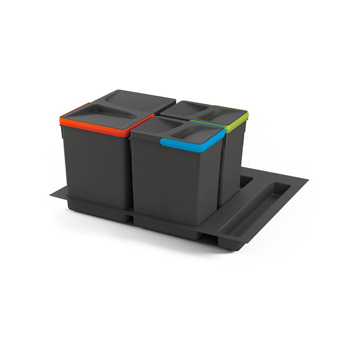 Emuca Kit poubelle de tri sélectif pour tiroir de cuisine avec socle Recycle hauteur 266mm, 1x15litres, 2x7litres, module 600mm, Plastique Gris antracite Emuca Kit poubelle de tri sélectif pour tiroir de cuisine avec socle Recycle hauteur 266mm, 1x15litres, 2x7litres, module 600mm, Plastique Gris antracite